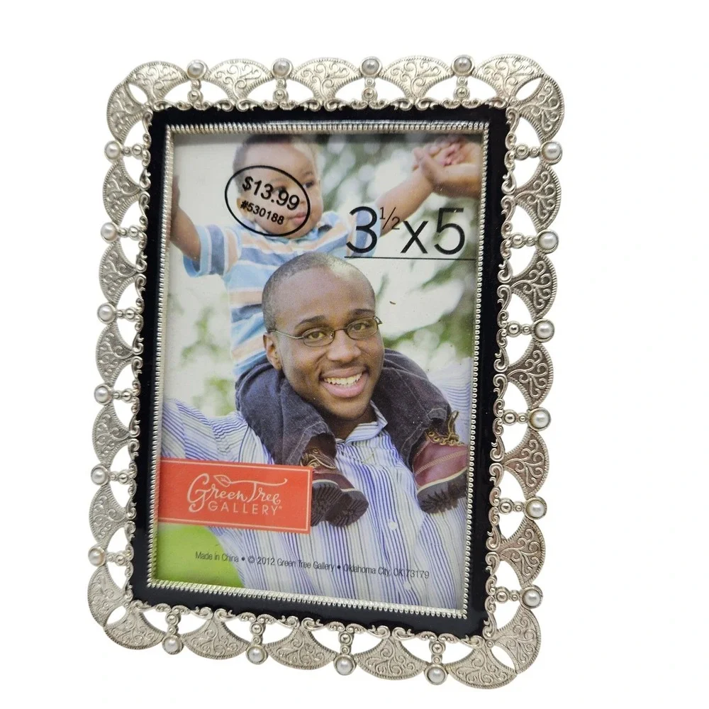 Green Tree Gallery 3.5 x 5 Picture Frame Set of 2 Silver Tone with Beads